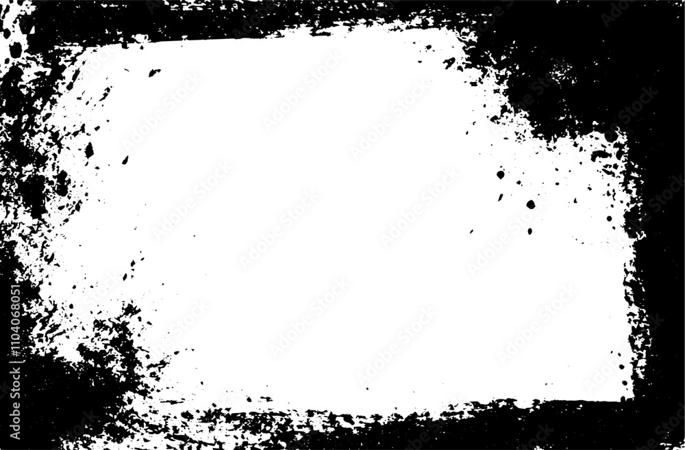 Poster Vector frame with rough brush border and black ink strokes. Grungy texture with hand drawn sketch and chalk elements. Square and rectangular outline with distress, scratches, and splatter.