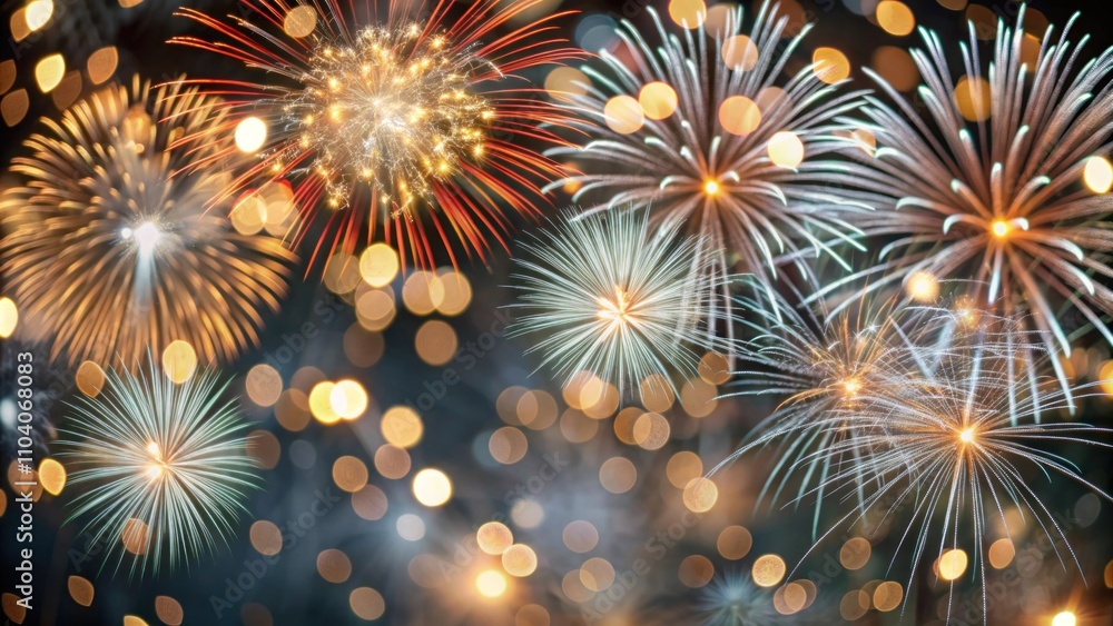 Aufkleber vibrant and colorful fireworks display lighting up the night sky with bokeh effect and sparkling eff