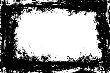 Naklejka premium Vector retro frame with black brush border and rough paint strokes. Grungy texture with ink and abstract design. Torn edges and worn corners for an antique, vintage poster.