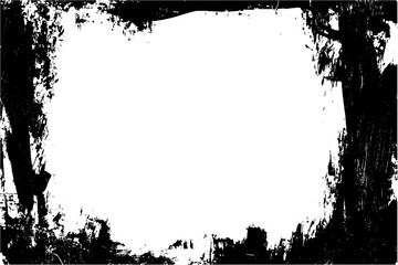 Obraz premium Vector retro photo frame with black brush border and rough paint strokes. Geometric pattern and distressed texture for a worn, grungy design.