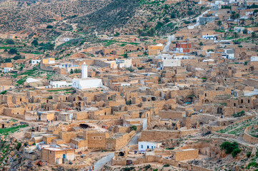View of the buildings of the Berber village of Toujane in southern Tunisia.