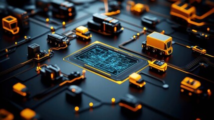Futuristic airport security infrastructure enhancing connection and logistics for efficient boarding