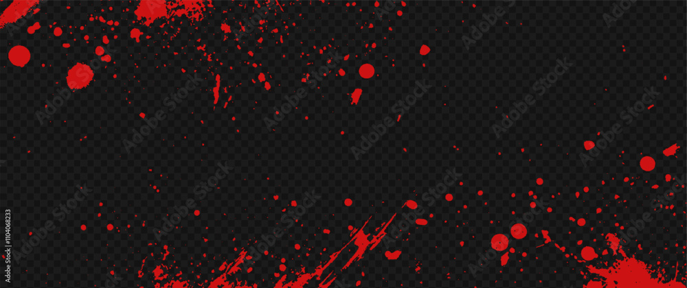 Aufkleber Vector blood splatter texture with red ink drops and drips. Grunge border featuring stains and splashes for a horror background at the transparent bg as a png.