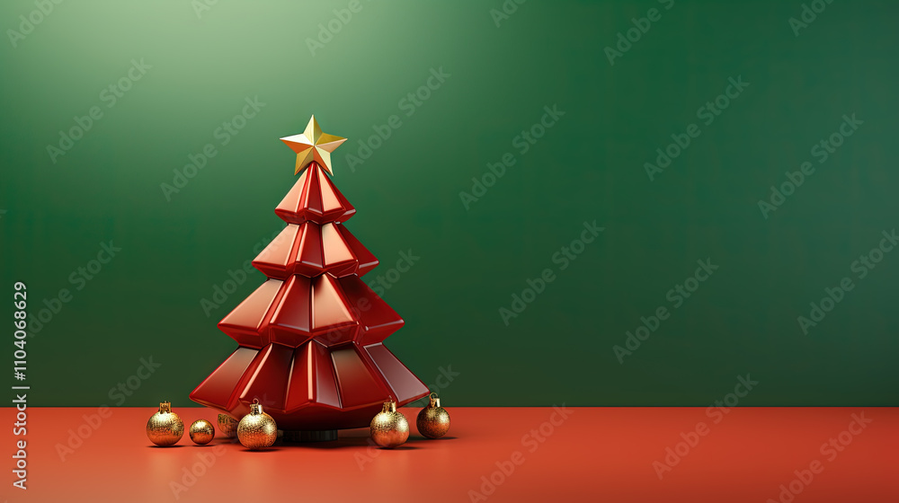 Poster christmas tree toy card template with baubles and copy space. contrast red and green greeting card f