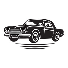 Black Vintage Car Silhouette – Retro Classic Vehicle Icon in Vector Art Style