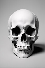Obraz premium white human skull Cranium isolated on gray background, death, halloween, anatomy