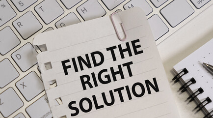 Find the Right Solution Text on Paper with Keyboard, Calculator on a Grey Background