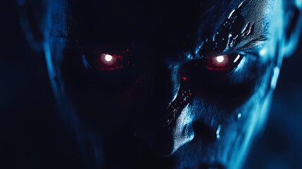 Zombie emerges from the shadows, its eyes radiating an eerie glow, hinting at its otherworldly nature and malevolent intentions. generative ai. Otherworldly. Illustration