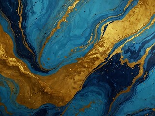 Naklejka premium Abstract background of blue and gold marbling.