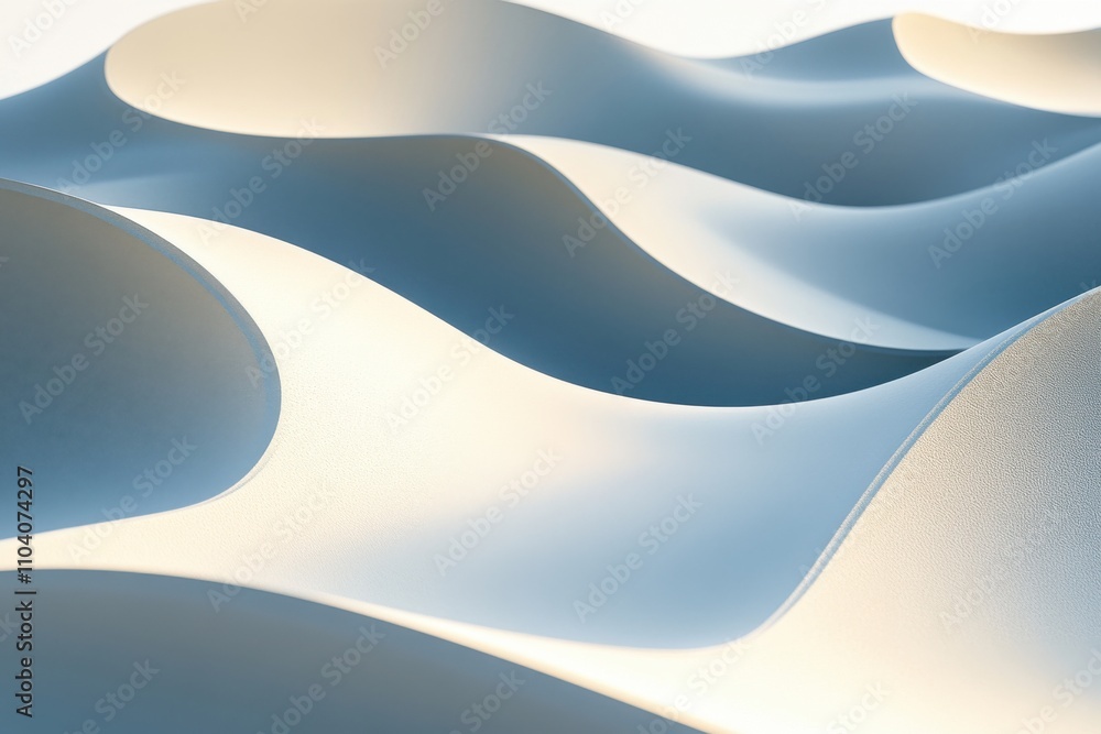 Poster a close-up of soft, flowing waves of light blue material creating a serene and tranquil abstract sce