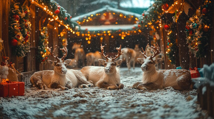 Cozy Reindeer Resting in a Festive Winter Scene