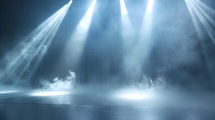 Fototapeta premium Stage Lighting Illuminates Smoky Dark Room