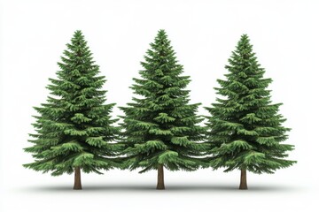 Obraz premium Three lush evergreen trees standing together, showcasing rich green foliage and sturdy trunks.