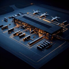 Aerial view of airport logistics center enhancing security connection and boarding infrastructure