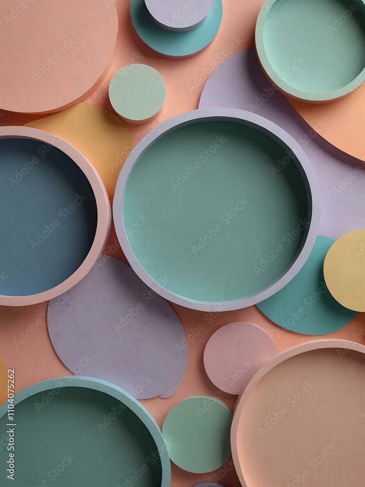 Poster abstract background with pastel circular cutouts and space for text.
