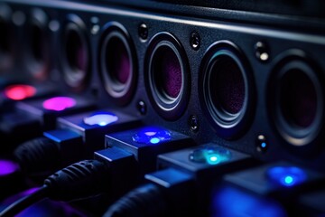 Audio Input. Close-up of Speaker Inputs and Outputs for Music and Entertainment
