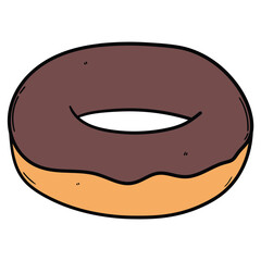 Hand drawn cartoon chocolate donut on white background.