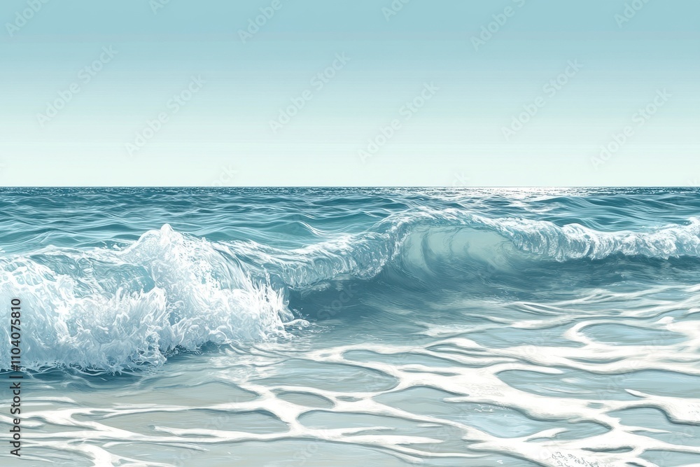 Poster a serene ocean view showcasing gentle waves and shimmering water, creating a peaceful and refreshing