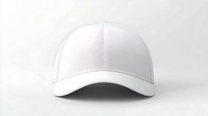 Blank white baseball cap front view isolated on white surface.