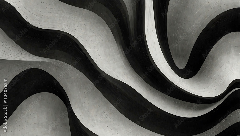 Poster abstract background with undulating waves in black and white.