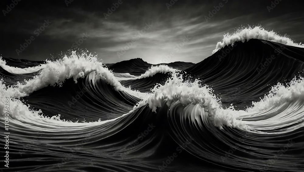 Poster abstract background with undulating waves in black and white.