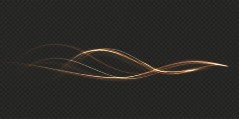Gold curved light line, rope, spiral, tape. Smooth festive gold line png with light effects. Light golden Twirl png. Curve light effect of golden line.	
