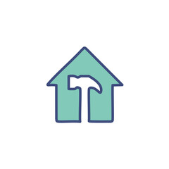 Home improvement icon. House building symbol; renovation, construction, home repair, DIY project, new home.