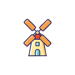 Windmill icon design. Charming windmill illustration, symbolizing energy and rural life.  Perfect for farm or nature themes.
