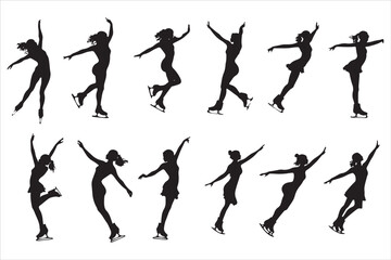 Ice skating silhouettes,
Lady skating design,
Ice skater vector,
Figure skating art,
Female skater clipart,
Ice dance silhouette,
Winter sports design,
Skating pose vector,
Elegant skater silhouette