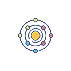 Solar system planets orbit. Colorful planetary system graphic; symbolizes connection, unity, and cosmic order.