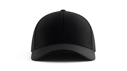 A black baseball cap isolated on white smooth surface.
