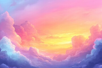 A breathtaking sunset sky painted with pastel hues of pink, orange, and purple, creating a dreamy atmosphere.