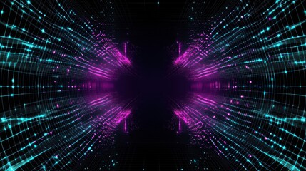 Fototapeta premium A futuristic design with glowing, intersecting gridlines in electric shades of cyan, magenta, and lime green. The dynamic composition suggests energy and innovation, with vibrant digital flow.