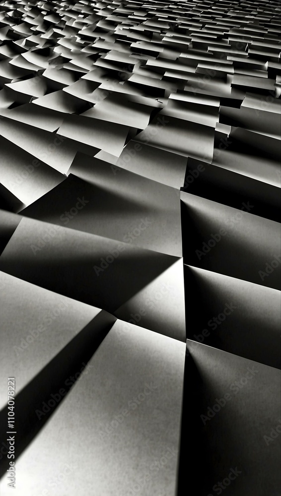 Poster abstract black-and-white grid pattern with light and shadow interplay.