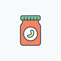 Cashew butter jar icon. Delicious cashew spread in a jar.  Represents healthy snacking and natural goodness.