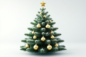 A beautifully decorated Christmas tree with golden ornaments and a star on top, creating a festive atmosphere.