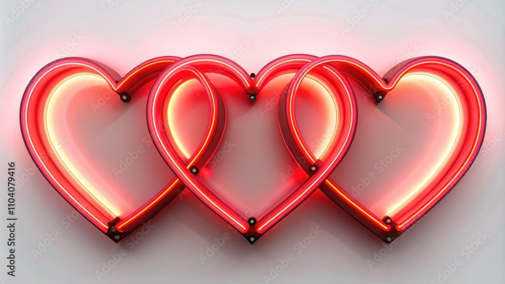Poster bright red neon hearts in a minimalistic style perfect for valentine's day and romantic themes with 