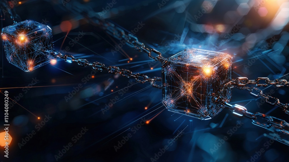 Leinwandbilder Futuristic digital chains connecting blockchain technology virtual space graphic design abstract view innovation concept