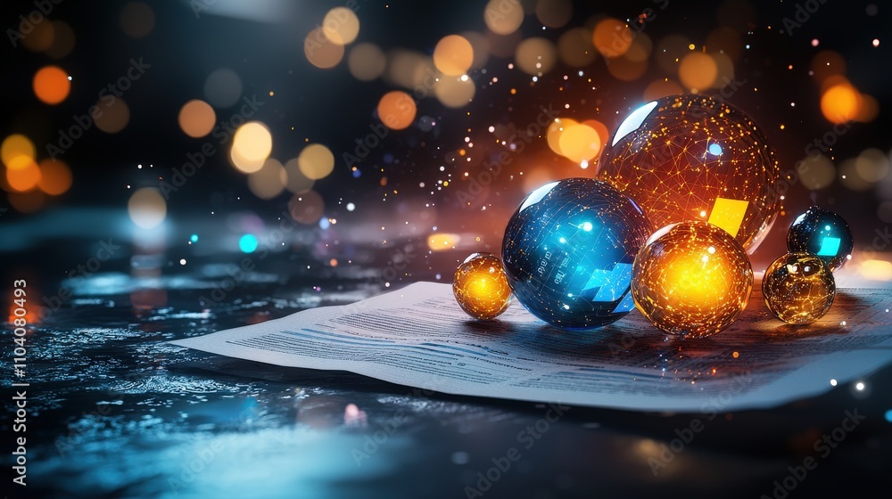 Fototapete dynamic interaction of abstract orbs studio setup digital art modern environment close-up view creat