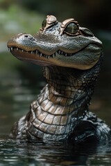Fototapeta premium A detailed view of a sculpture depicting a crocodile emerging from the water, great for use as a design element or to illustrate a story about wildlife or ancient cultures