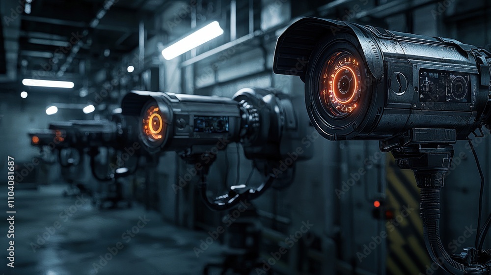 Aufkleber surveillance technology advances futuristic factory digital imagery dark environment close-up view c