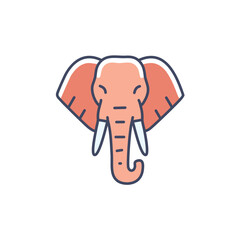 Elephant head icon. Pink elephant head illustration, symbolizing wisdom, strength, and memory.  A cute design.