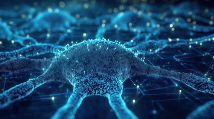 Clusters of connected digital neurons in blue hues