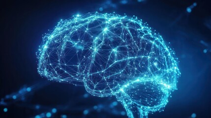 Glowing digital brain network illustration, night sky.