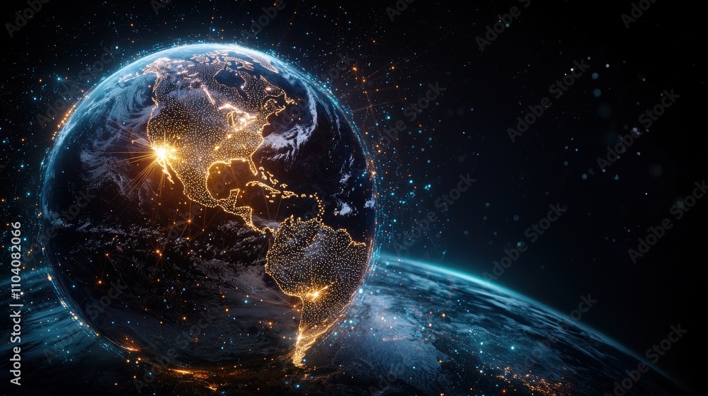 Poster global digital development project earth graphic art sci-fi environment satellite view innovation an