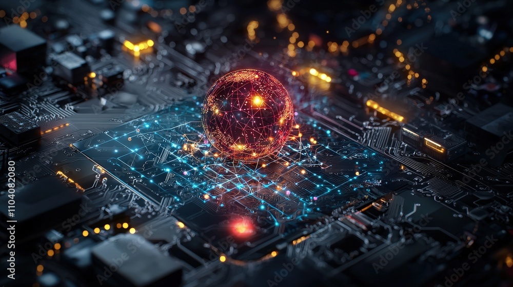 Poster Digital development project cyber landscape graphic visualization futuristic environment close-up view innovation concepts
