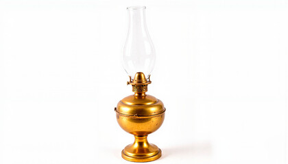  Isolated item on white background of a vintage golden oil lamp