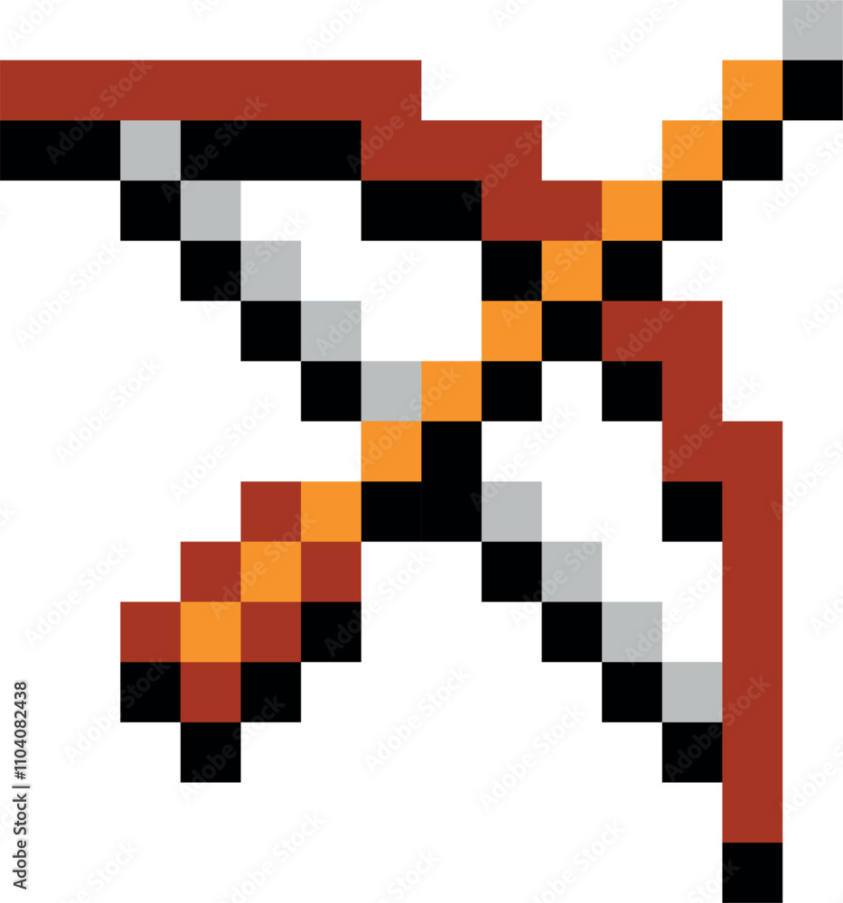 Poster a pixelated image of a crossbow with a red and white arrow