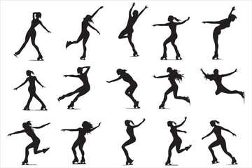 Ice skating silhouettes,
Lady skating design,
Ice skater vector,
Figure skating art,
Female skater clipart,
Ice dance silhouette,
Winter sports design,
Skating pose vector,
Elegant skater silhouette