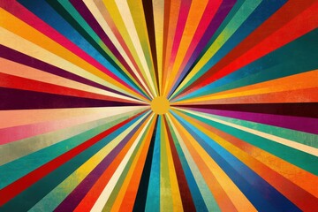 Vibrant multicolored rays radiating from a central sun, creating a joyful and energetic abstract composition.